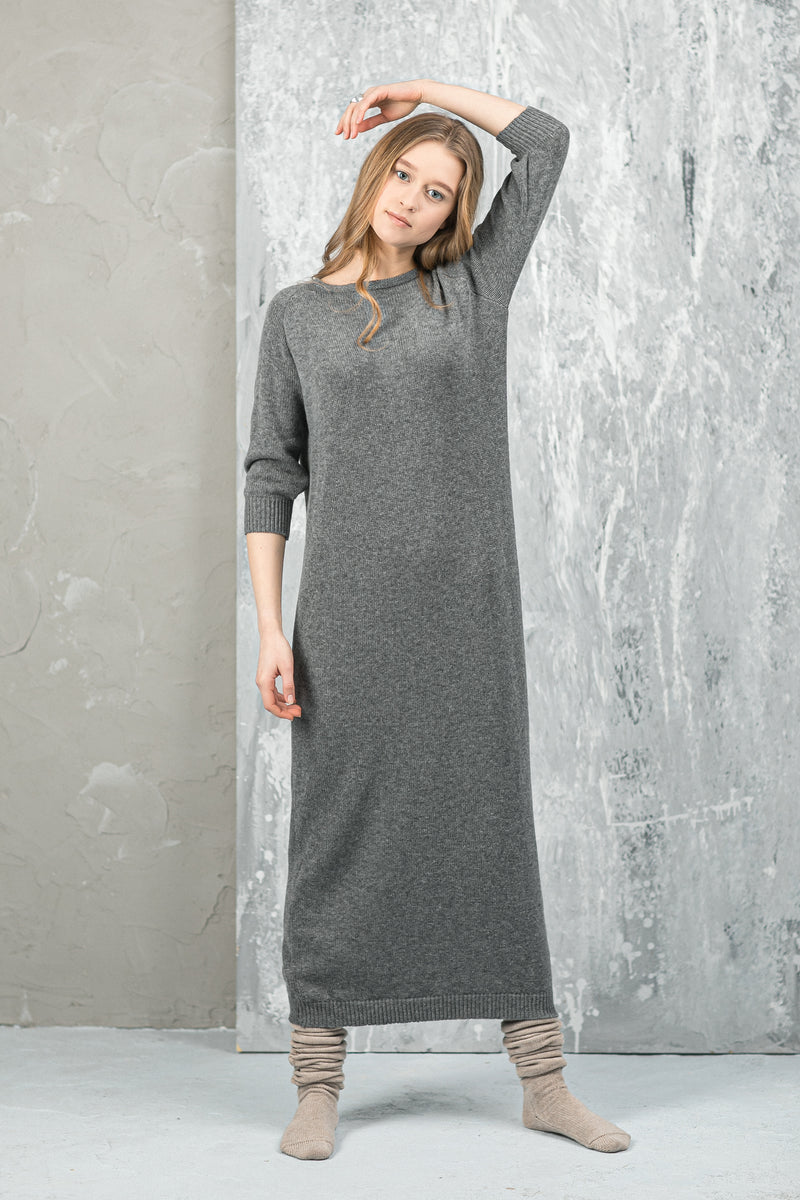 Wool and Cashmere Long Sweater Dress 3/4 sleeves trikicashmere Wool and Cashmere Long Sweater Dress 3/4 sleeves trikicashmere