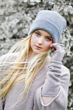 100% Cashmere double layer beanie