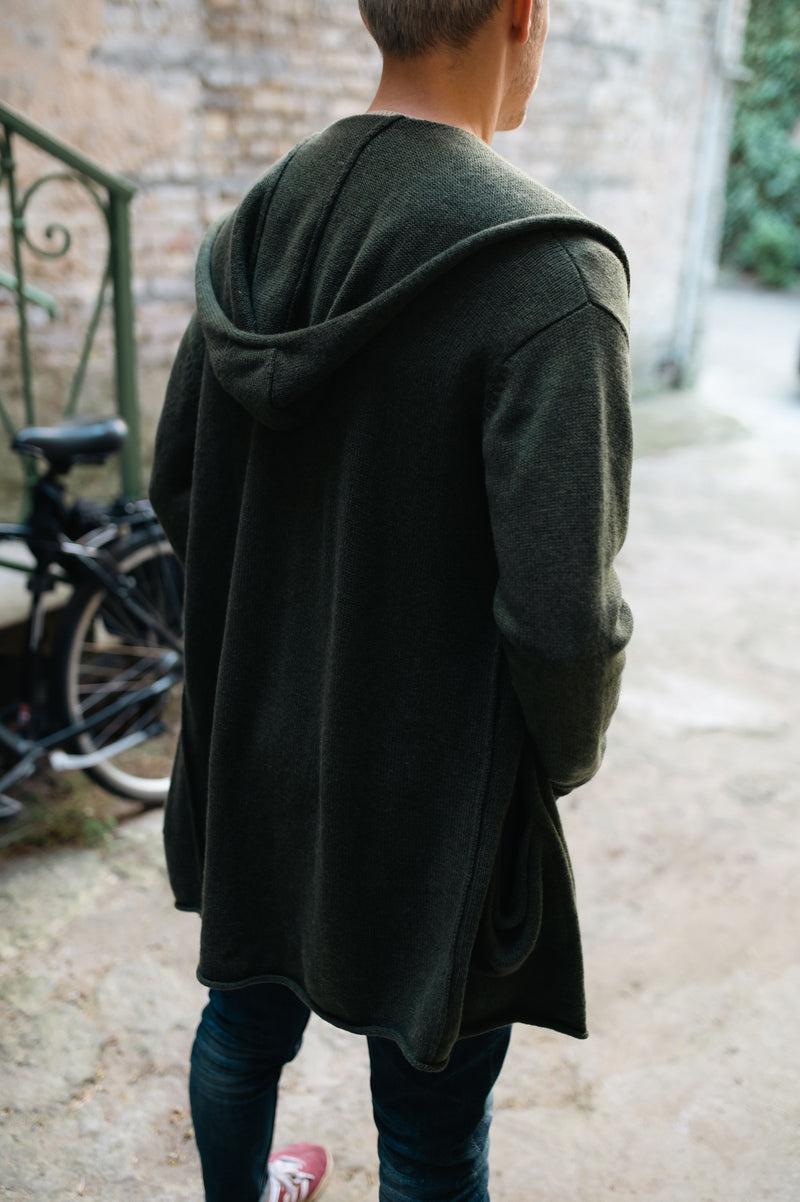 Mens hooded long cardigan best sale