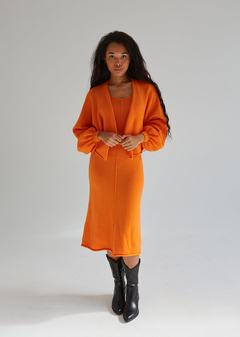 long dress with short cardigan Easy Fall Outfit || Oversized Cardigan + Floral Dress
