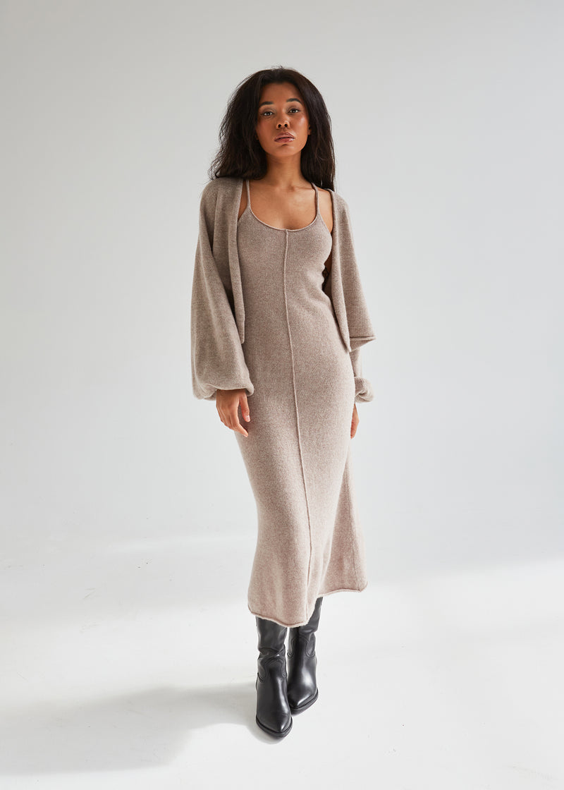 short cardigan dress 100% Cashmere Slip Dress and short Cardigan set – trikicashmere
