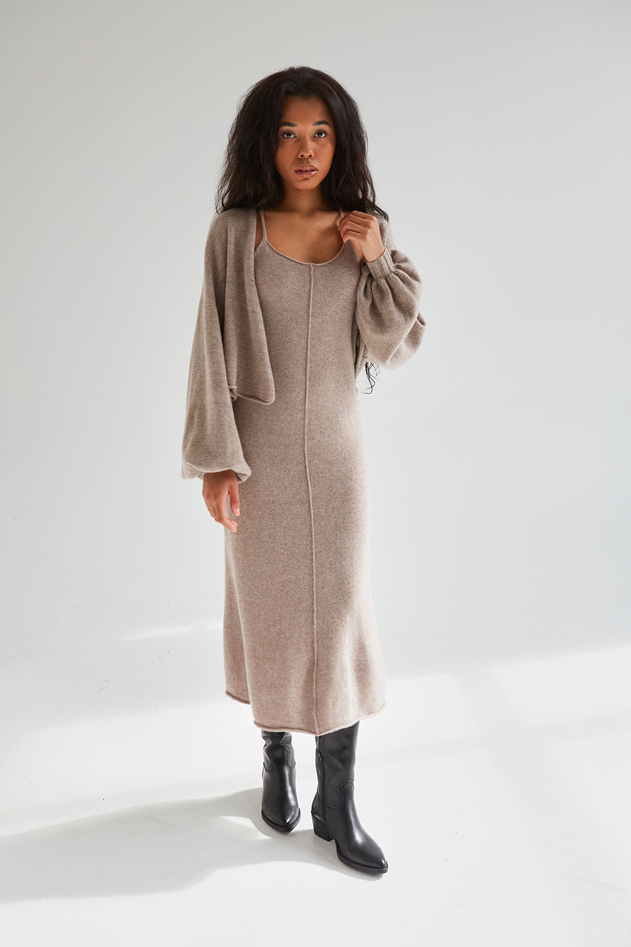 cashmere dresses Wheat Turtleneck Maxi Dress Crafted from 100% premium Cashmere maxi dress