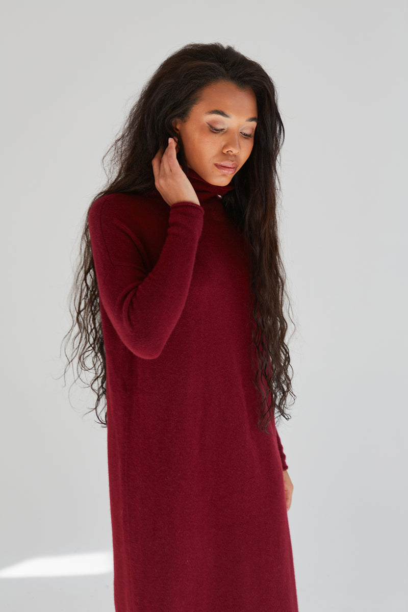 100% Cashmere Long Turtleneck Dress