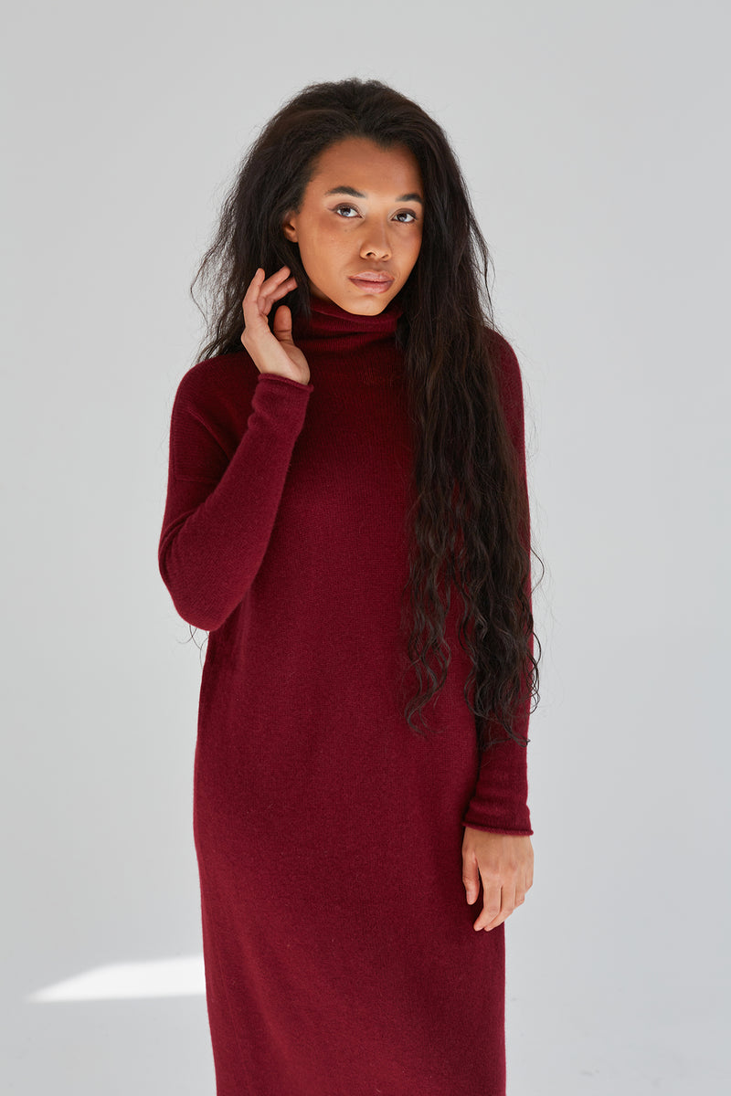 100% Cashmere Long Turtleneck Dress