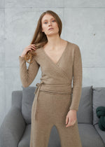 100% Cashmere Knitted Short Wrap Sweater