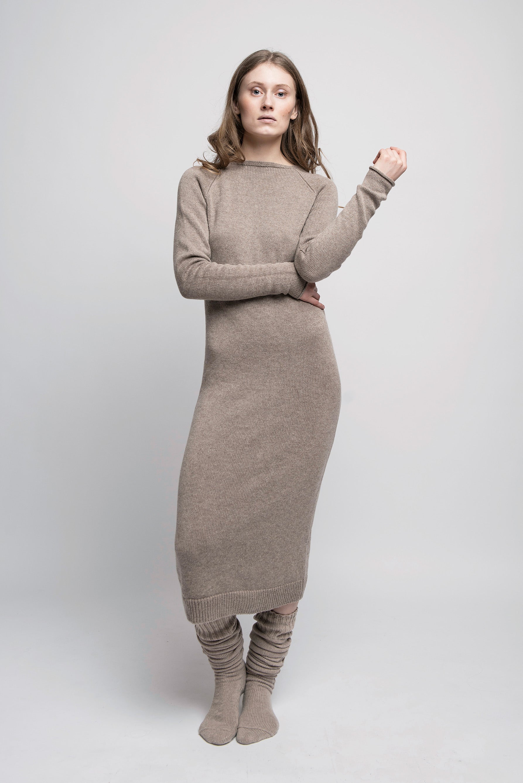 トップス ATON CASHMERE WOOL GOWN Wool Cashmere Jumper Dress | Charcoal Melange | TOAST