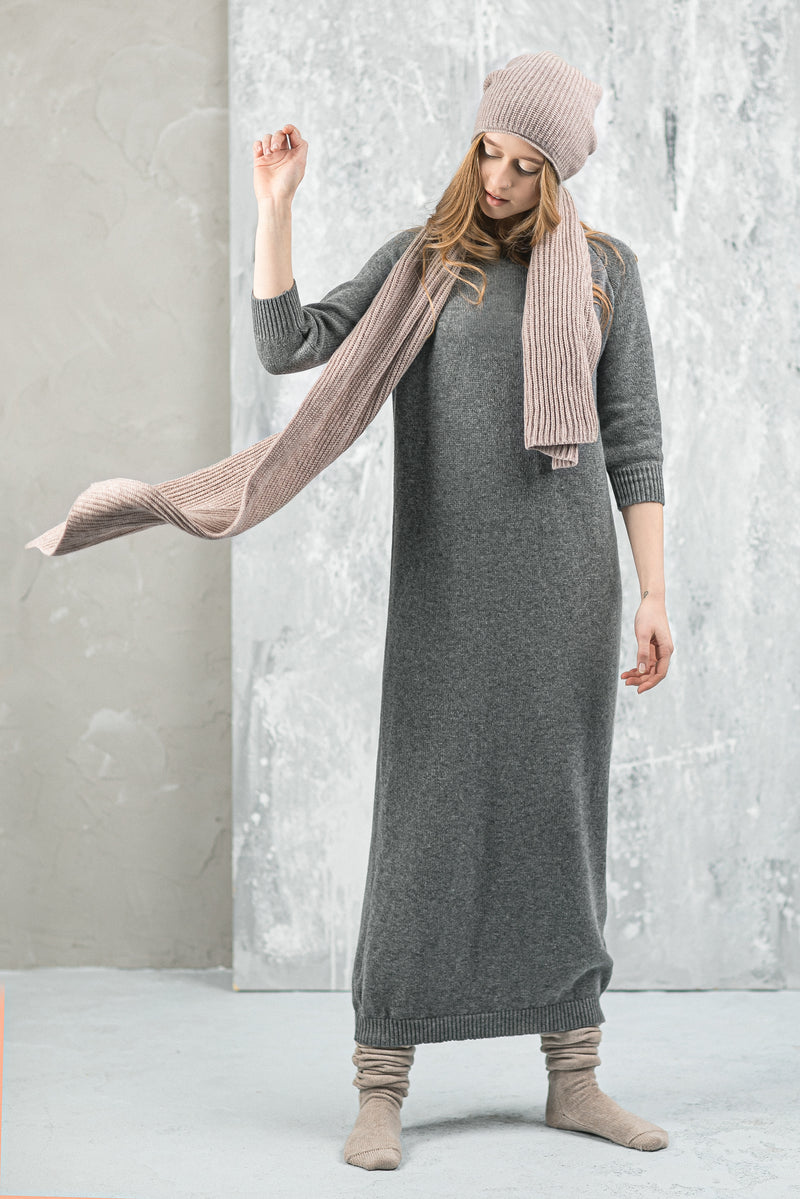 Wool and Cashmere Long Sweater Dress 3/4 sleeves trikicashmere Wool and Cashmere Long Sweater Dress 3/4 sleeves trikicashmere