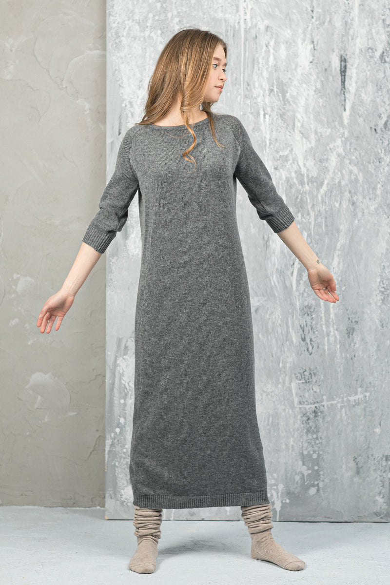 Wool and Cashmere  Long Sweater Dress 3/4 sleeves