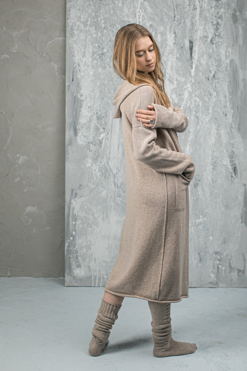 Hooded Long Cardigan with Pockets